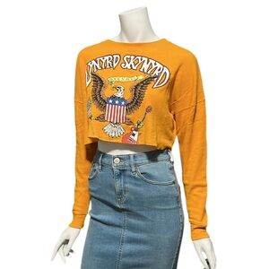Forever 21 Lynard Skynyrd Graphic Long Boxy Sleeve Crop Top Deep Yellow S